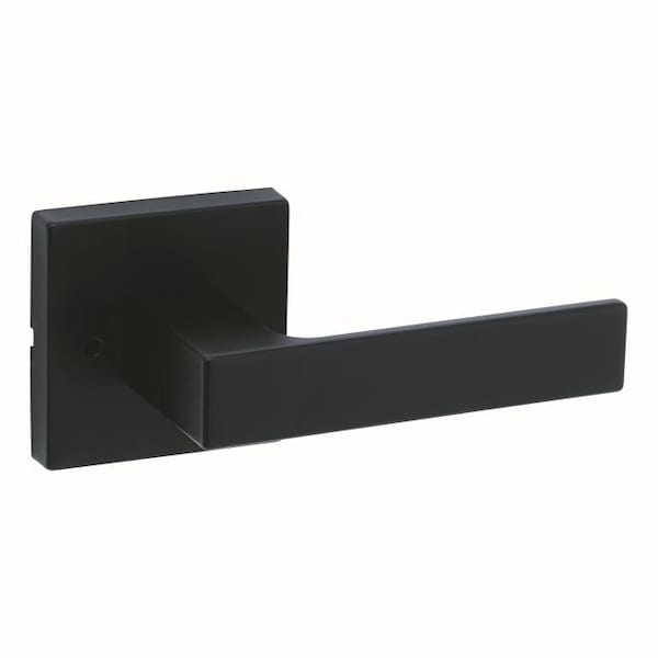 Singapore Lever with Square Rose Privacy Door Lock with 6AL Latch and RCS Strike Matte Black Finish